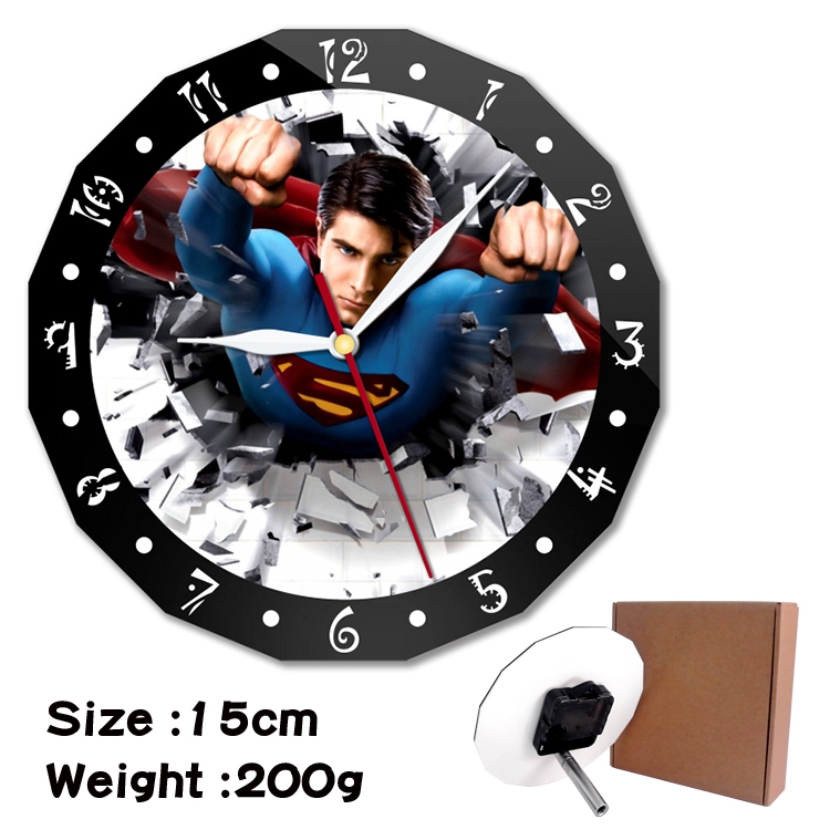  Superman Anime double acrylic wall clock alarm clock 15cm 200g 