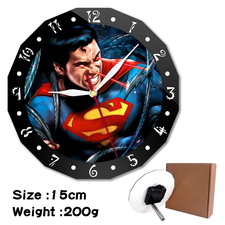  Superman Anime double acrylic wall clock alarm clock 15cm 200g 