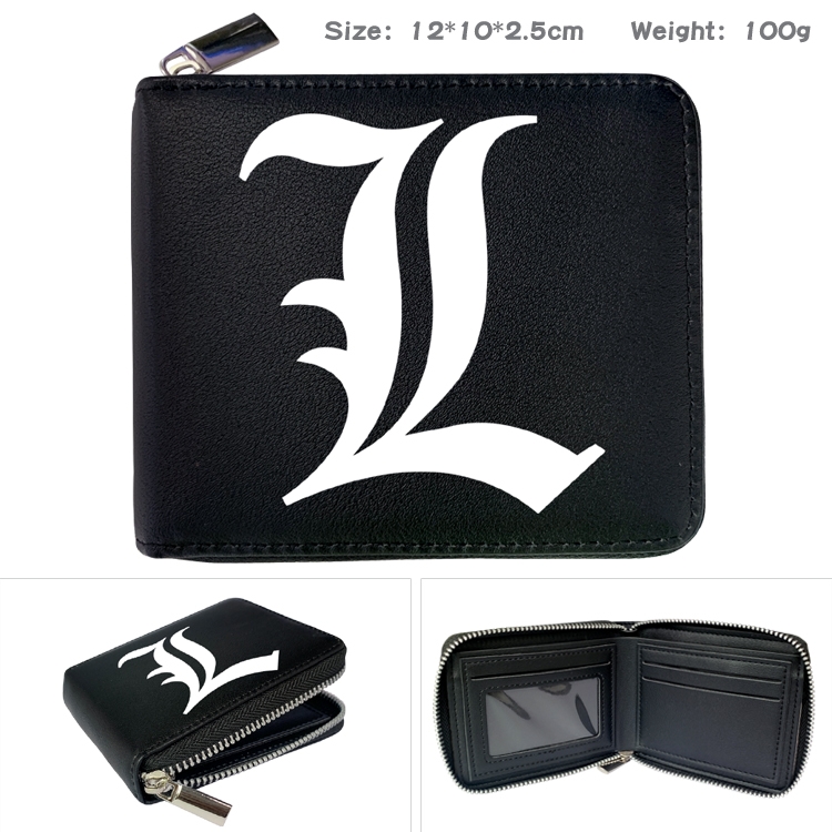 Death note Anime Zipper UV printed bi-fold leather wallet 12x10x2.5cm 100g