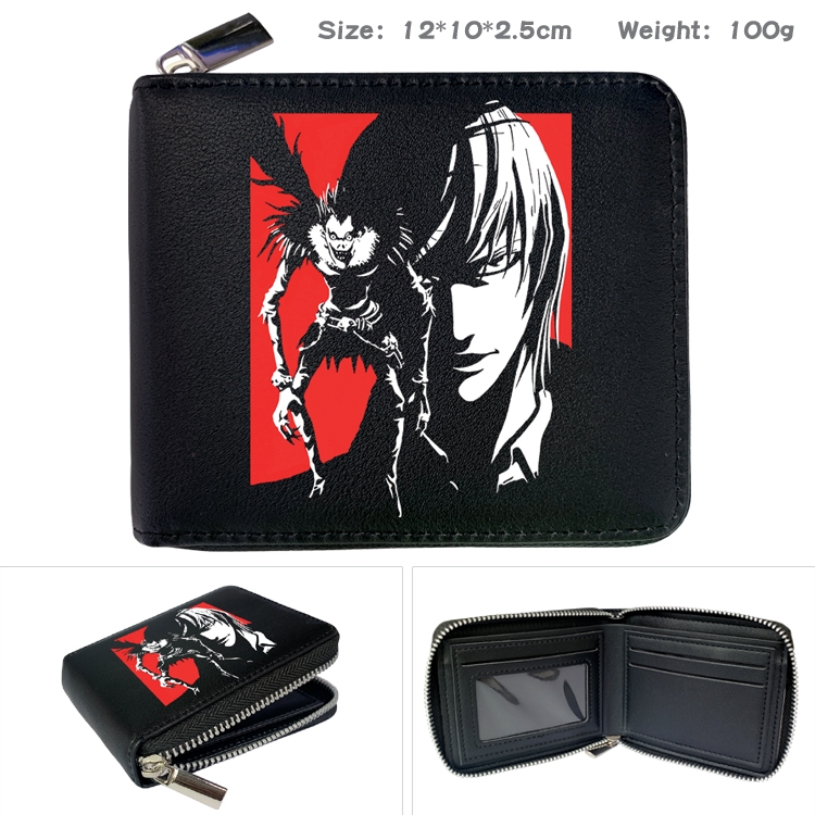 Death note Anime Zipper UV printed bi-fold leather wallet 12x10x2.5cm 100g