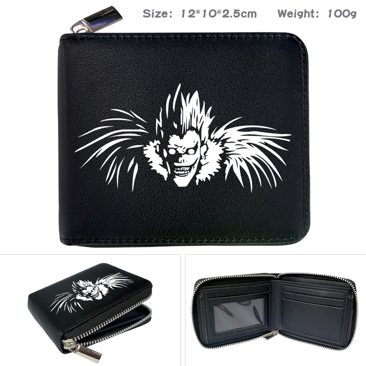 Death note Anime Zipper UV printed bi-fold leather wallet 12x10x2.5cm 100g