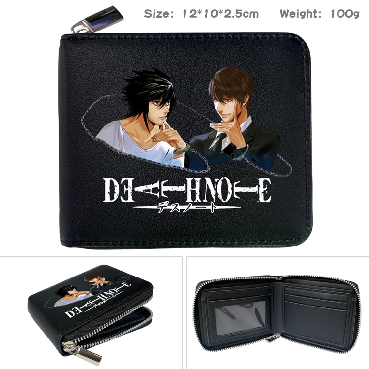 Death note Anime Zipper UV printed bi-fold leather wallet 12x10x2.5cm 100g