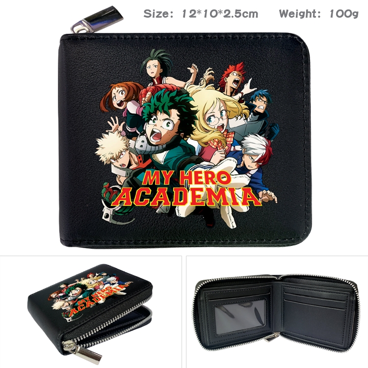 My Hero Academia Anime Zipper UV printed bi-fold leather wallet 12x10x2.5cm 100g
