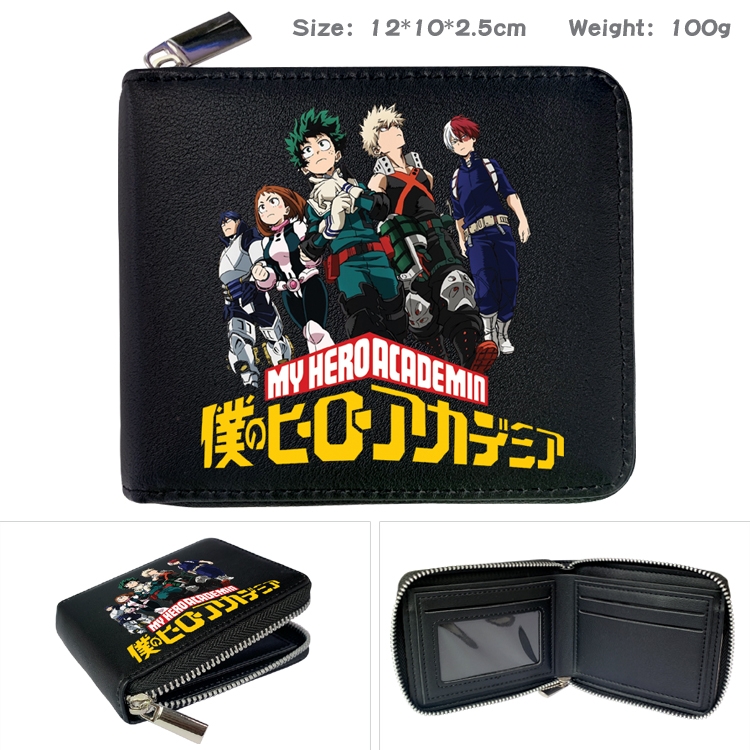 My Hero Academia Anime Zipper UV printed bi-fold leather wallet 12x10x2.5cm 100g