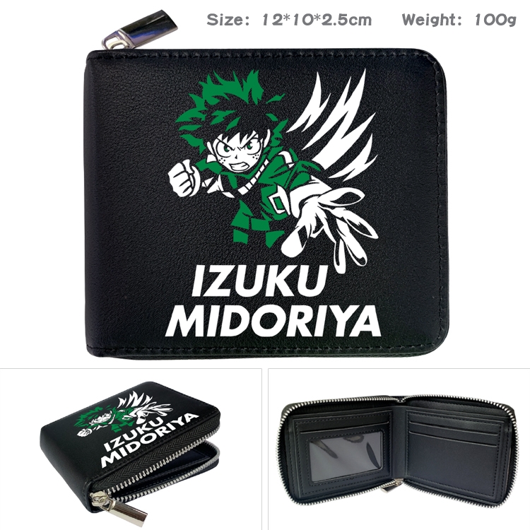 My Hero Academia Anime Zipper UV printed bi-fold leather wallet 12x10x2.5cm 100g