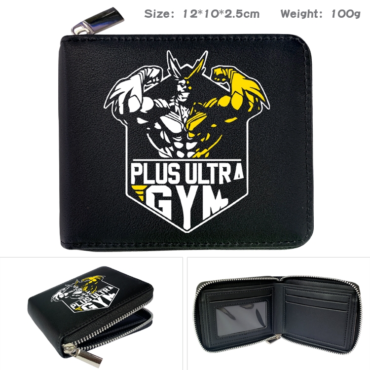 My Hero Academia Anime Zipper UV printed bi-fold leather wallet 12x10x2.5cm 100g