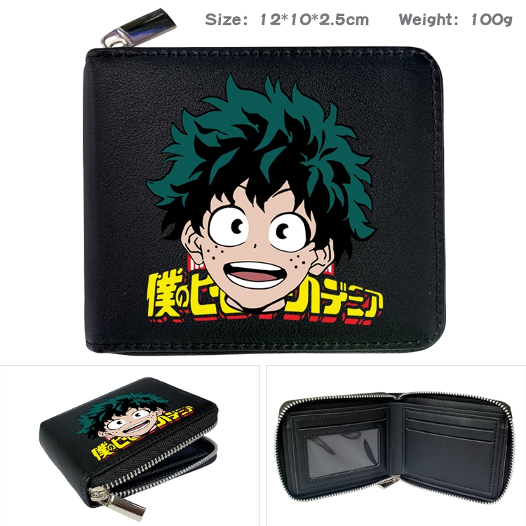 My Hero Academia Anime Zipper UV printed bi-fold leather wallet 12x10x2.5cm 100g