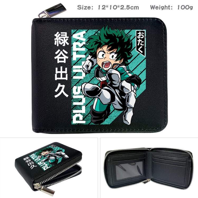 My Hero Academia Anime Zipper UV printed bi-fold leather wallet 12x10x2.5cm 100g