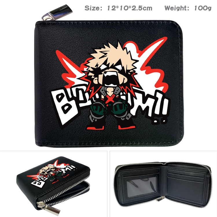 My Hero Academia Anime Zipper UV printed bi-fold leather wallet 12x10x2.5cm 100g
