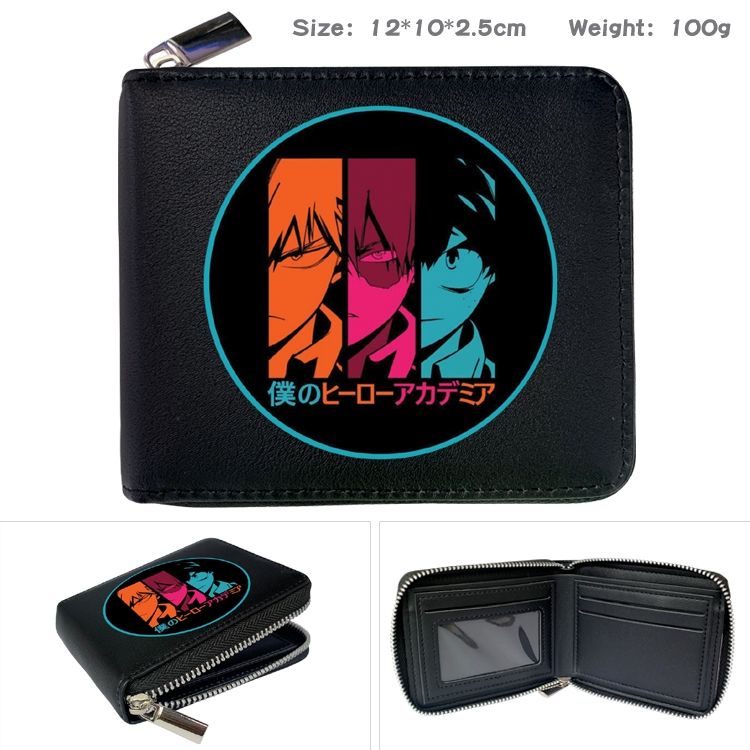 My Hero Academia Anime Zipper UV printed bi-fold leather wallet 12x10x2.5cm 100g