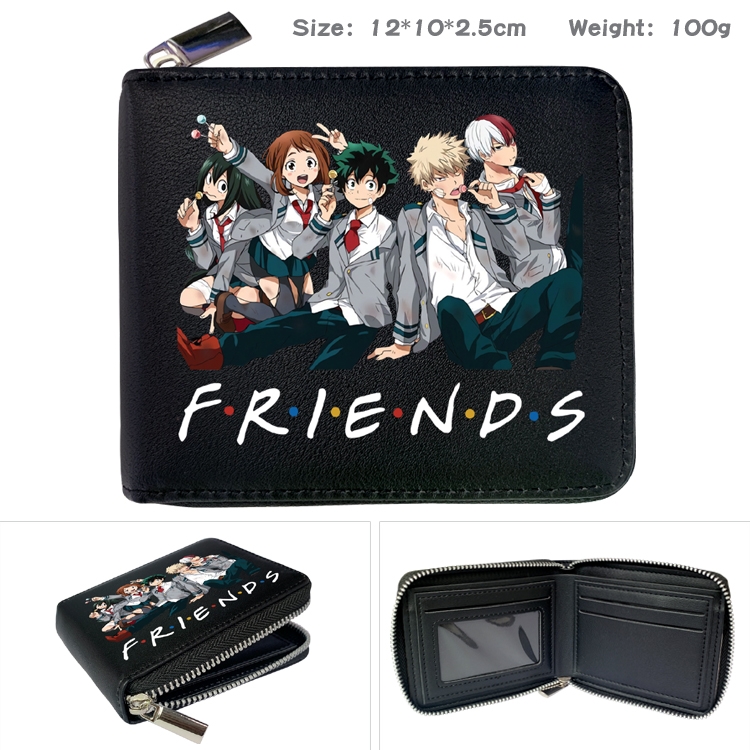 My Hero Academia Anime Zipper UV printed bi-fold leather wallet 12x10x2.5cm 100g