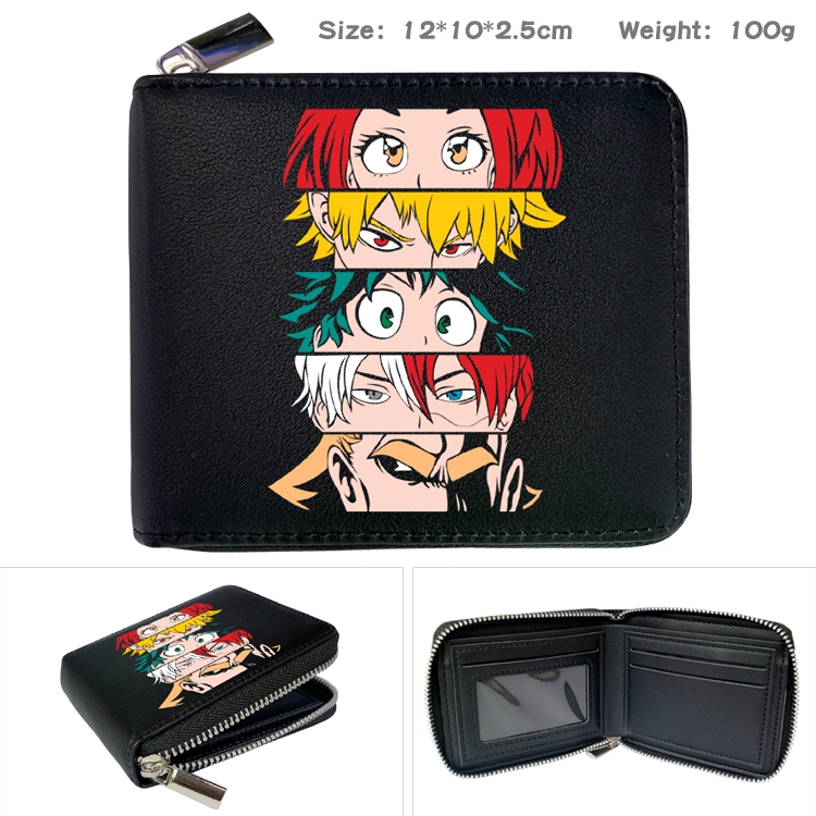 My Hero Academia Anime Zipper UV printed bi-fold leather wallet 12x10x2.5cm 100g