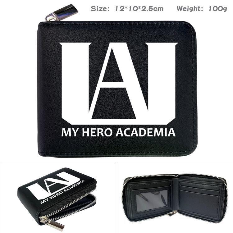 My Hero Academia Anime Zipper UV printed bi-fold leather wallet 12x10x2.5cm 100g
