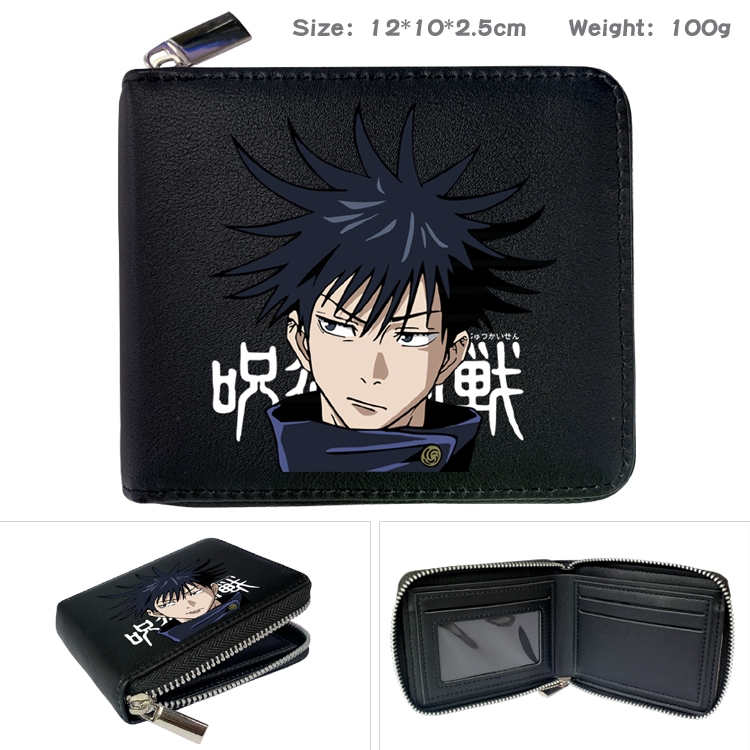 Jujutsu Kaisen Anime Zipper UV printed bi-fold leather wallet 12x10x2.5cm 100g