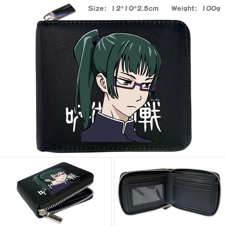 Jujutsu Kaisen Anime Zipper UV printed bi-fold leather wallet 12x10x2.5cm 100g