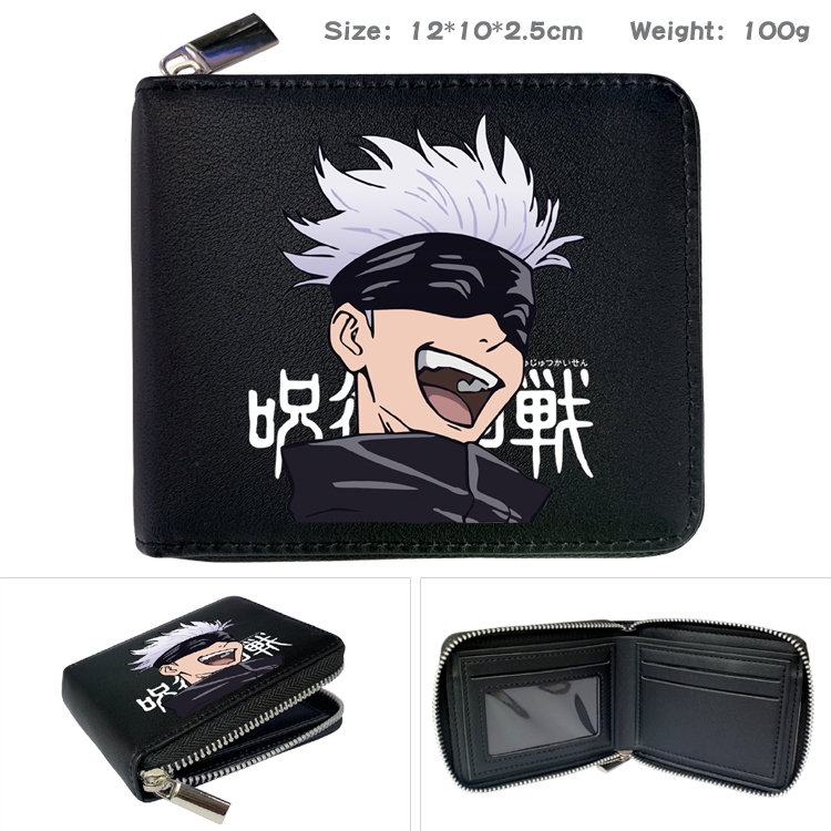 Jujutsu Kaisen Anime Zipper UV printed bi-fold leather wallet 12x10x2.5cm 100g