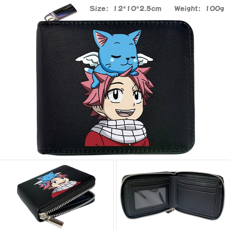 Fairy tail Anime Zipper UV printed bi-fold leather wallet 12x10x2.5cm 100g