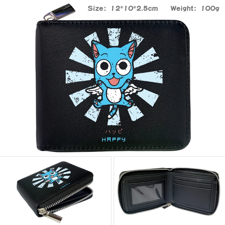Fairy tail Anime Zipper UV printed bi-fold leather wallet 12x10x2.5cm 100g