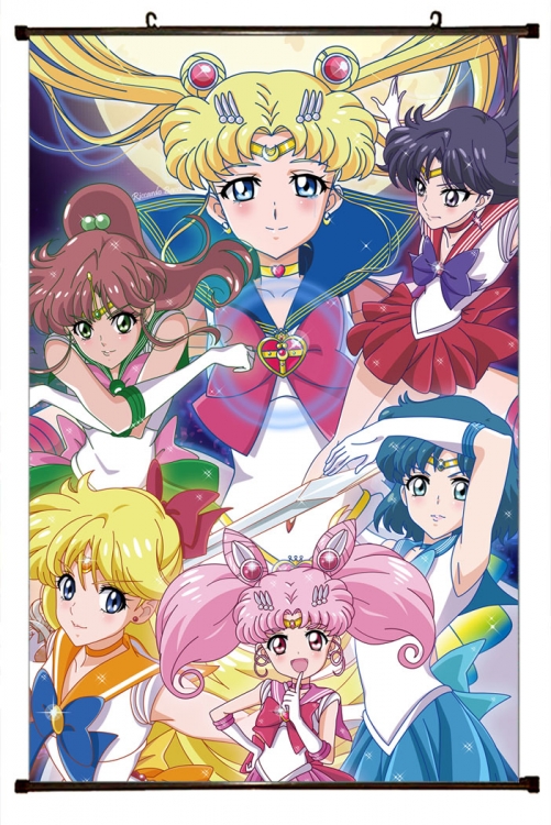 Sailormoon Anime black Plastic rod Cloth painting Wall Scroll 60X90CM M2-102