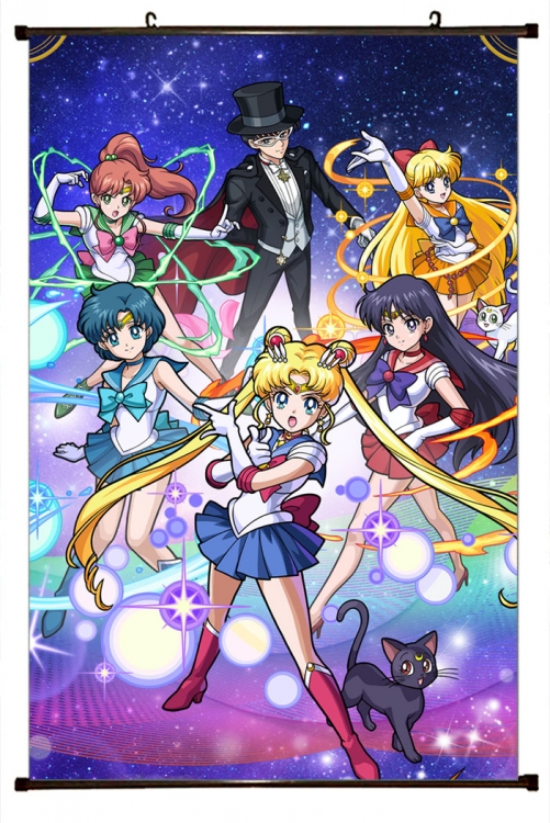 Sailormoon Anime black Plastic rod Cloth painting Wall Scroll 60X90CM M2-65