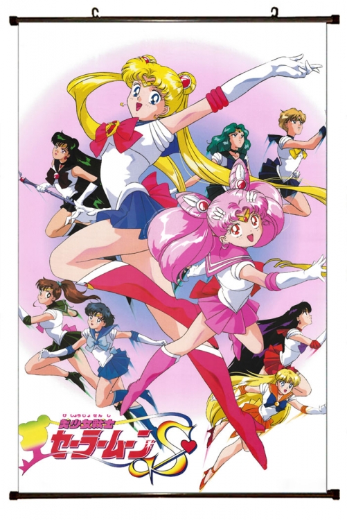 Sailormoon Anime black Plastic rod Cloth painting Wall Scroll 60X90CM M2-69
