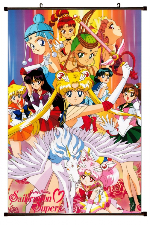 Sailormoon Anime black Plastic rod Cloth painting Wall Scroll 60X90CM M2-73