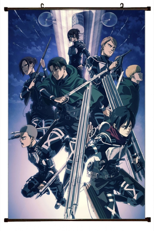Shingeki no Kyojin Anime Plastic rod Cloth painting Wall Scroll 60X90CM  J12-211