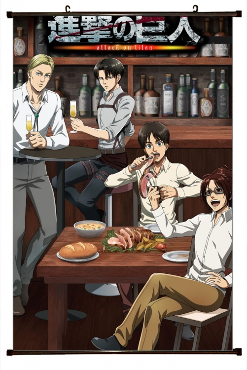 Shingeki no Kyojin Anime Plastic rod Cloth painting Wall Scroll 60X90CM   J12-216