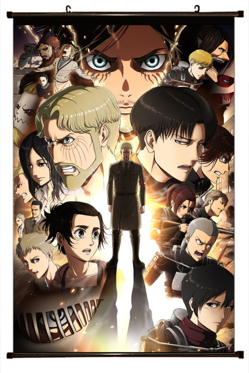 Shingeki no Kyojin Anime Plastic rod Cloth painting Wall Scroll 60X90CM   J12-215