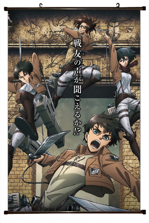 Shingeki no Kyojin Anime Plastic rod Cloth painting Wall Scroll 60X90CM   J12-193