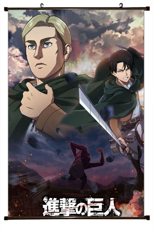 Shingeki no Kyojin Anime Plastic rod Cloth painting Wall Scroll 60X90CM   J12-246