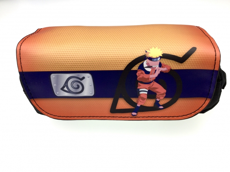 Naruto Double zipper PU pencil Bag 20X10X7.5M 140G Style E