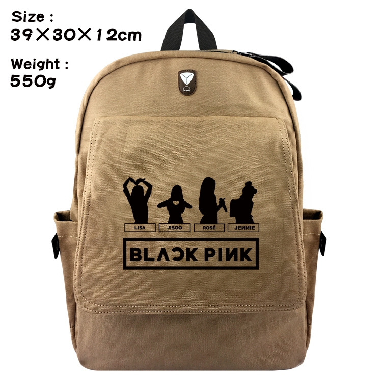 BLACK PINK Canvas Flip Backpack Student Schoolbag  39X30X12CM