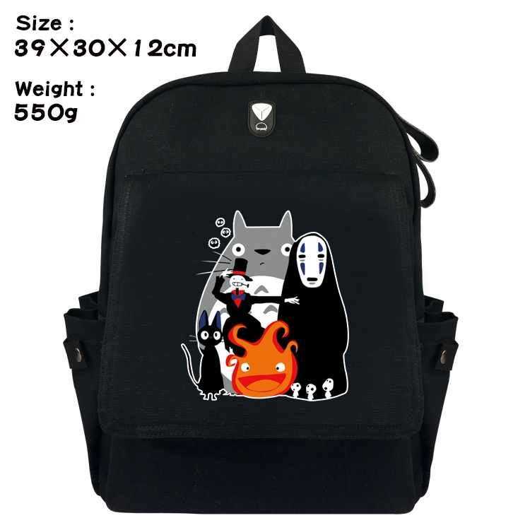 TOTORO  Canvas Flip Backpack Student Schoolbag  39X30X12CM