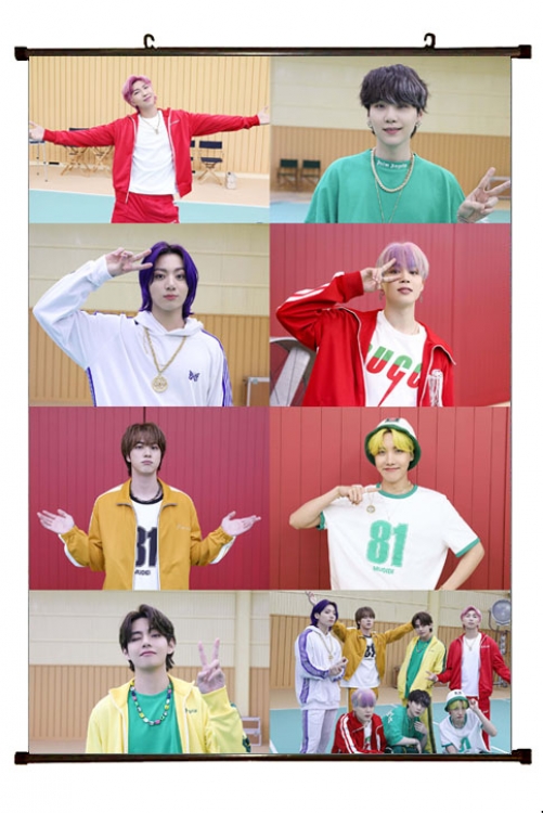 BTS  black Plastic rod Cloth painting Wall Scroll 60X90CM BS-1369A