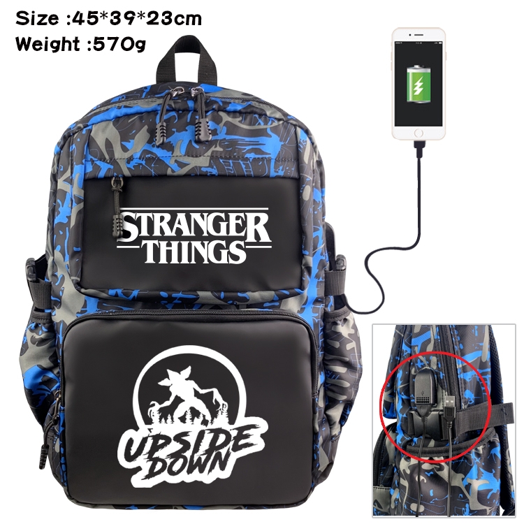 Stranger Things  Anime waterproof nylon material camouflage backpack school bag 45X39X23CM
