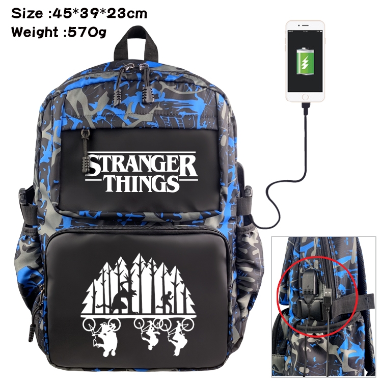 Stranger Things  Anime waterproof nylon material camouflage backpack school bag 45X39X23CM