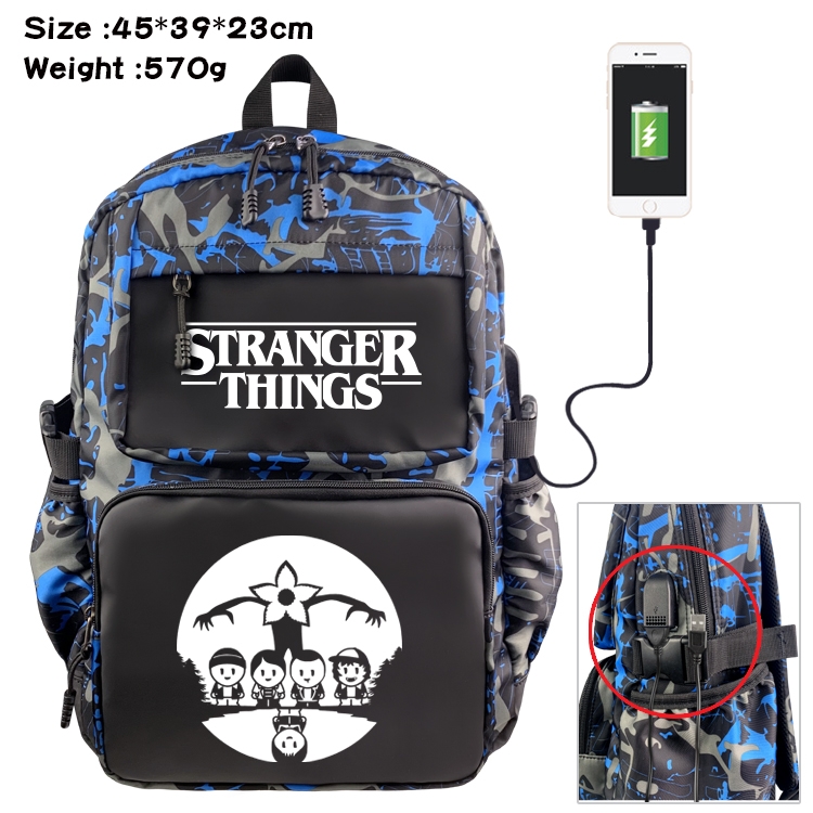 Stranger Things  Anime waterproof nylon material camouflage backpack school bag 45X39X23CM