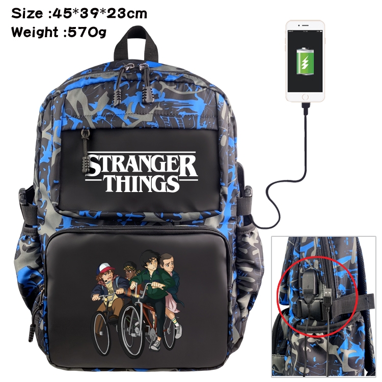 Stranger Things  Anime waterproof nylon material camouflage backpack school bag 45X39X23CM