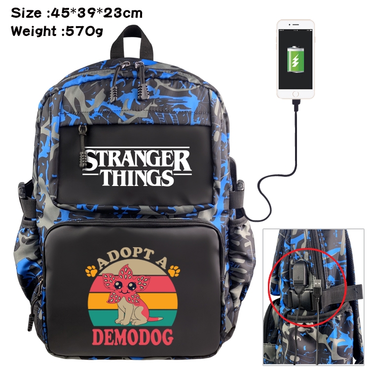 Stranger Things  Anime waterproof nylon material camouflage backpack school bag 45X39X23CM