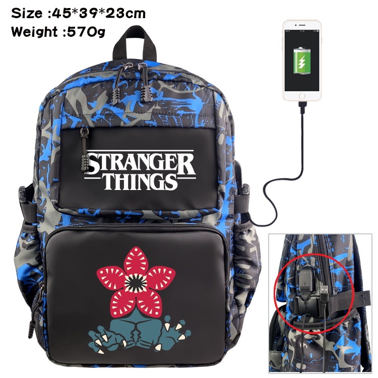 Stranger Things  Anime waterproof nylon material camouflage backpack school bag 45X39X23CM