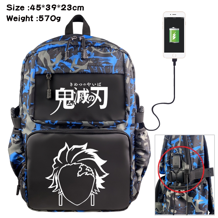 Demon Slayer Kimets Anime waterproof nylon material camouflage backpack school bag 45X39X23CM