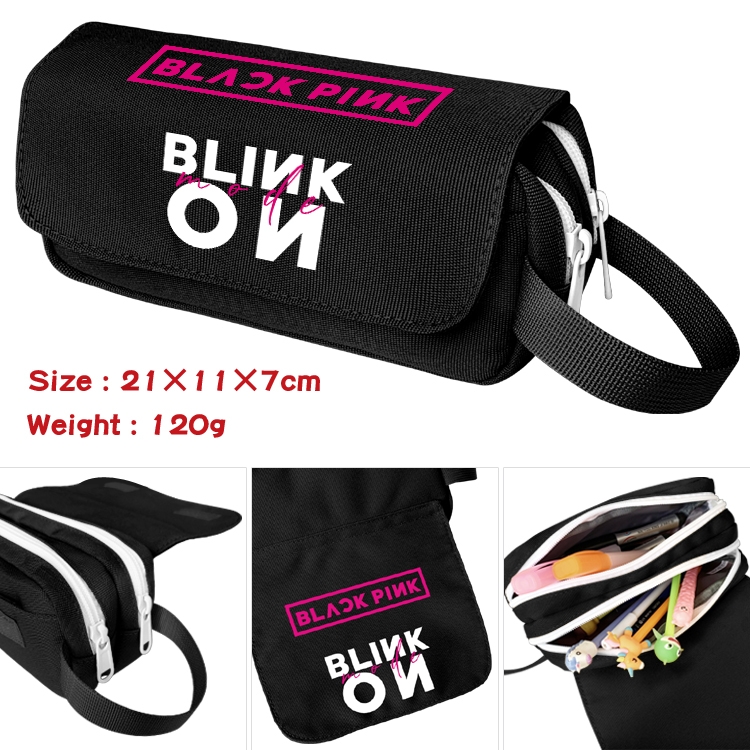 BLACK PINK Star film large capacity double-layer pencil case Pencil Bag 20x11x7cm
