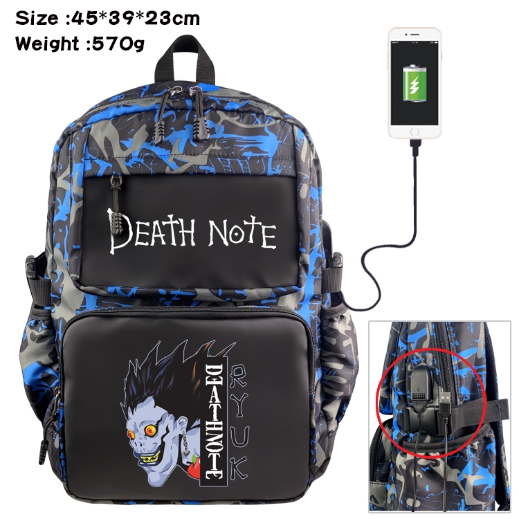 Death note  Anime waterproof nylon material camouflage backpack school bag 45X39X23CM