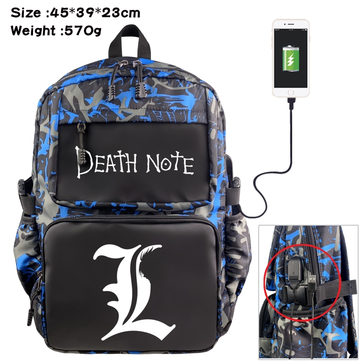 Death note Anime waterproof nylon material camouflage backpack school bag 45X39X23CM