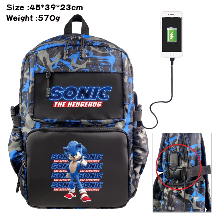 Sonic the Hedgehog Anime waterproof nylon material camouflage backpack school bag 45X39X23CM