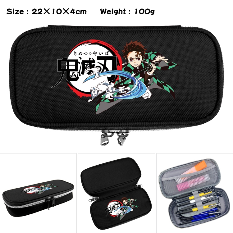 Demon Slayer Kimets Anime Waterproof canvas zipper clamshell pencil case pencil case  22x10x4cm