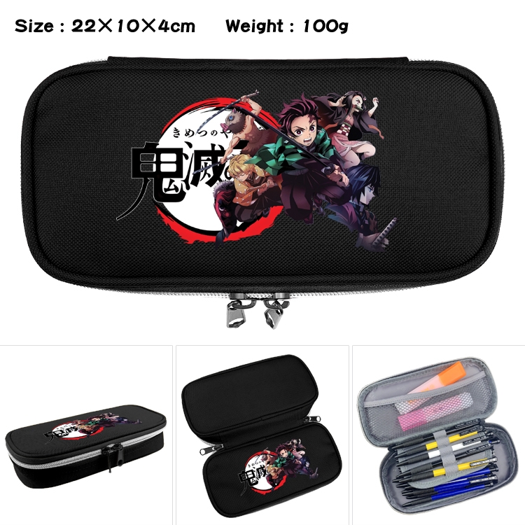 Demon Slayer Kimets Anime Waterproof canvas zipper clamshell pencil case pencil case  22x10x4cm