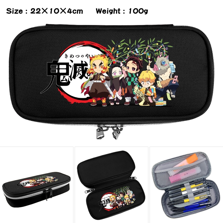 Demon Slayer Kimets Anime Waterproof canvas zipper clamshell pencil case pencil case  22x10x4cm