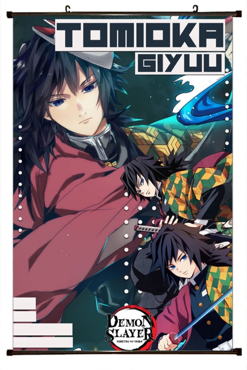 Demon Slayer Kimets Anime black Plastic rod Cloth painting Wall Scroll 60X90CM G4-396 